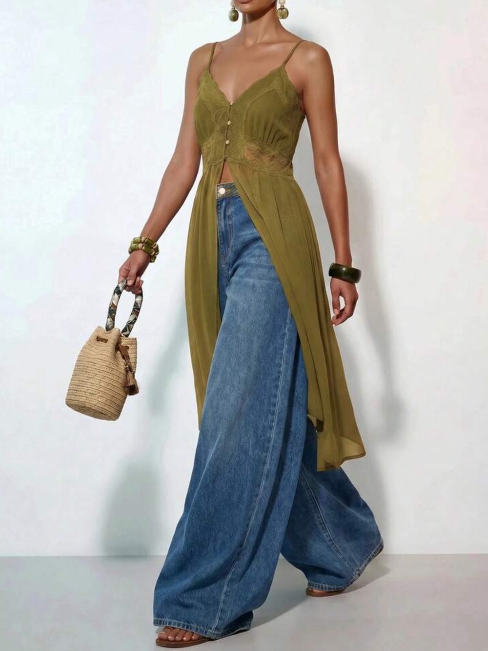 Olive Green Strap Chiffon Camisole